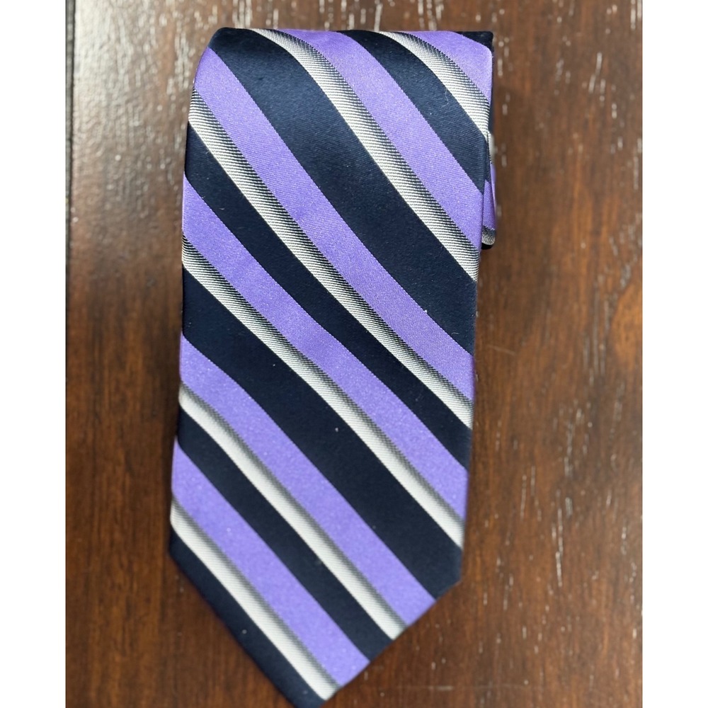 Apt 9‎ Mens Necktie Purple Navy Gray Striped Business Career Tie Vintage Note!